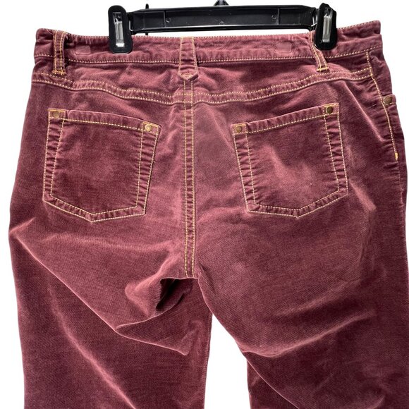 CAbi Burgundy Velour Pants 10 Velvet MidRise Straight Leg Rivets Gold Stitching - Picture 6 of 13